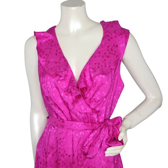 NWT DKNY Magenta Pink Faux Wrap Ruffle Midi Dress S M Sleeveless Tie Waist - Picture 5 of 10